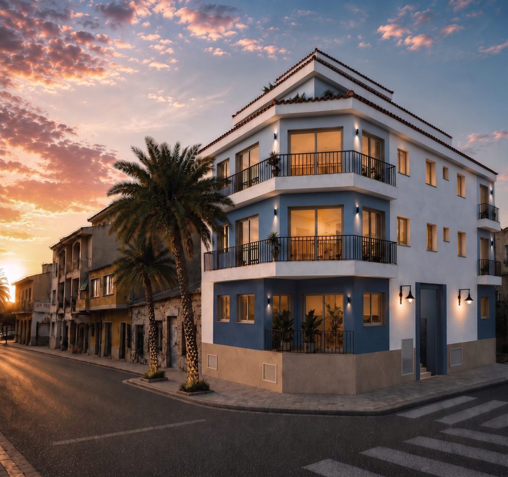 Edificio moderno al atardecer