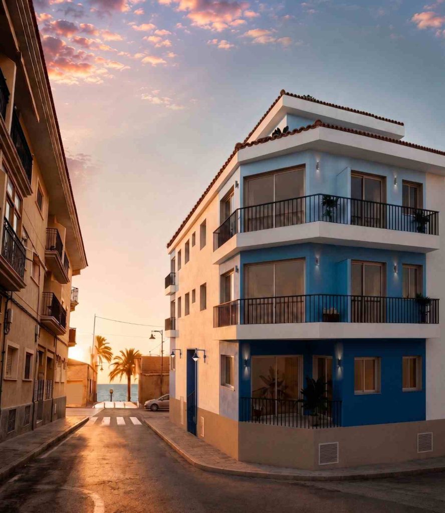 Edificio al atardecer en calle